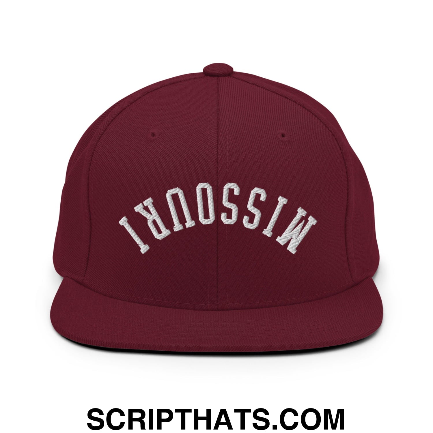 Upside Down Missouri Embroidered Flat Bill Brim Snapback Hat Maroon