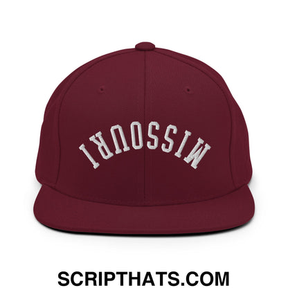 Upside Down Missouri Embroidered Flat Bill Brim Snapback Hat Maroon