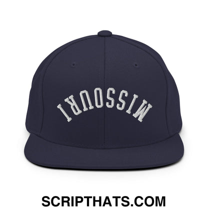 Upside Down Missouri Embroidered Flat Bill Brim Snapback Hat Navy