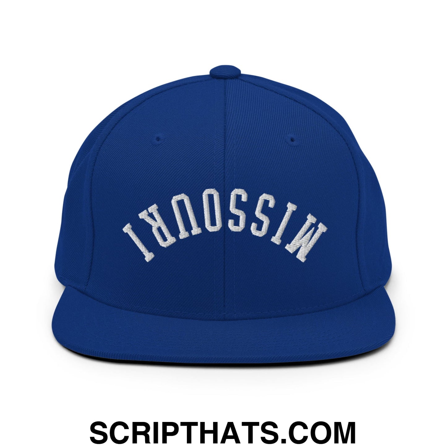 Upside Down Missouri Embroidered Flat Bill Brim Snapback Hat Royal Blue