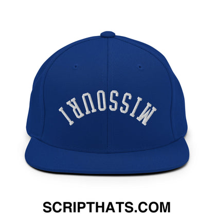 Upside Down Missouri Embroidered Flat Bill Brim Snapback Hat Royal Blue