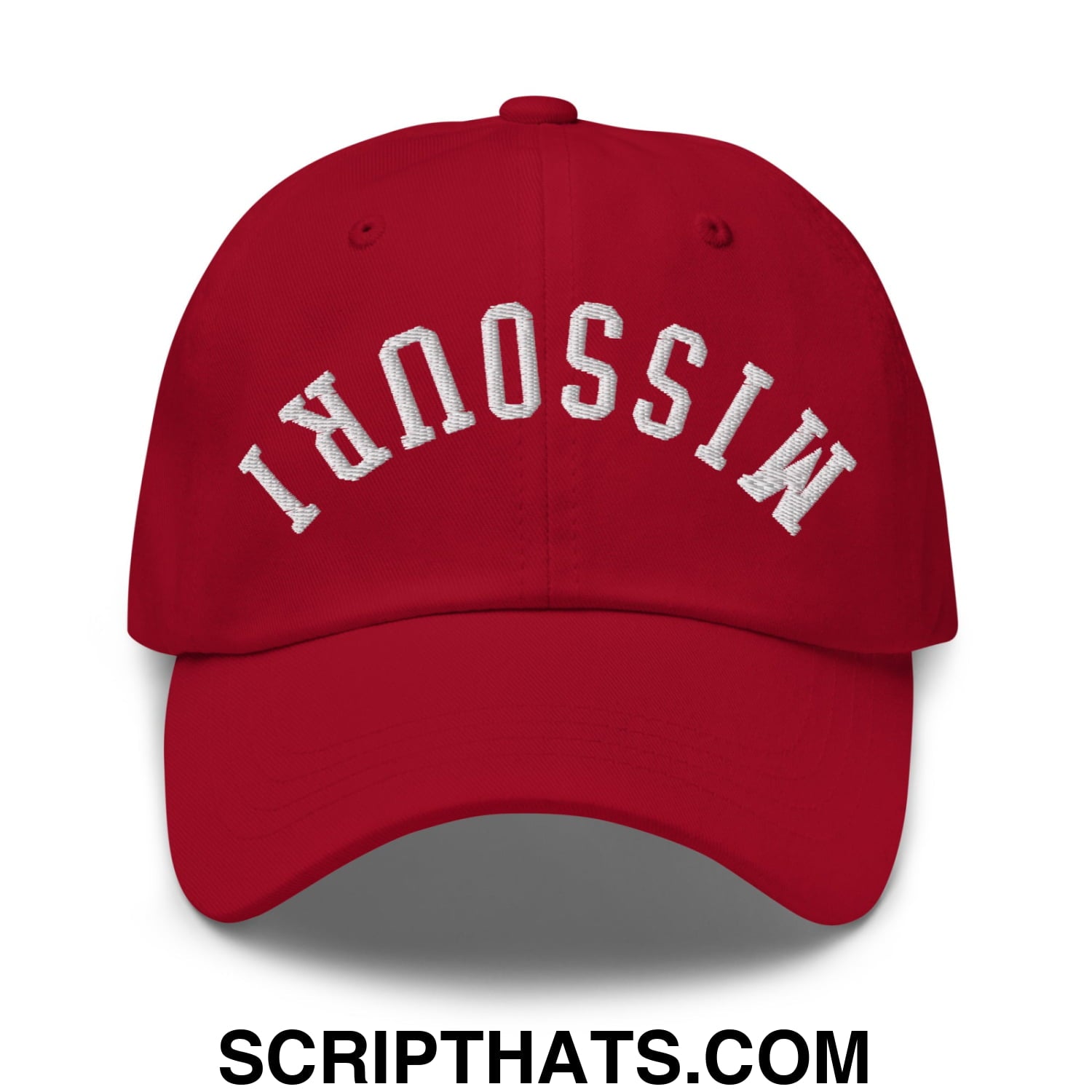 Upside Down Missouri Embroidered Unstructured Dad Hat Cranberry