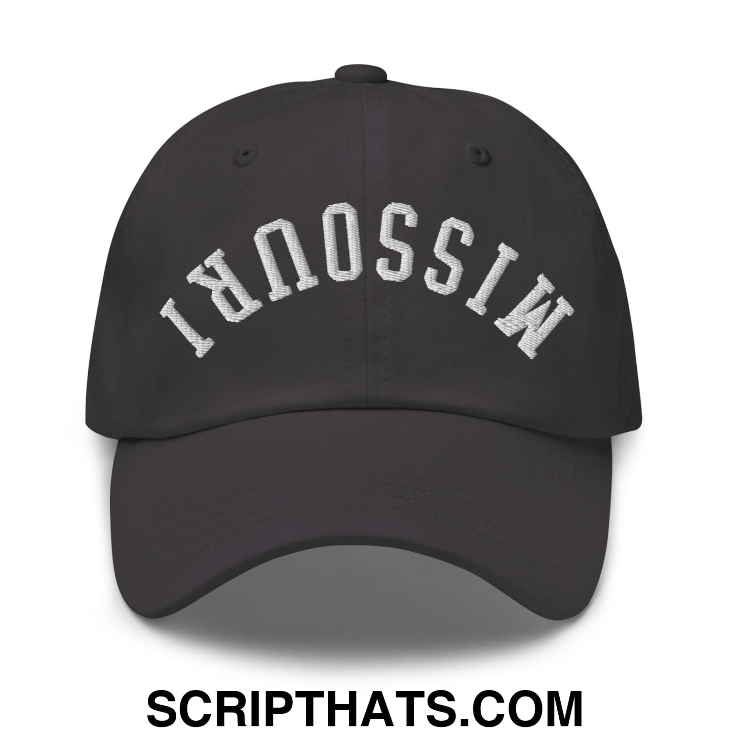 Upside Down Missouri Embroidered Unstructured Dad Hat Dark Grey