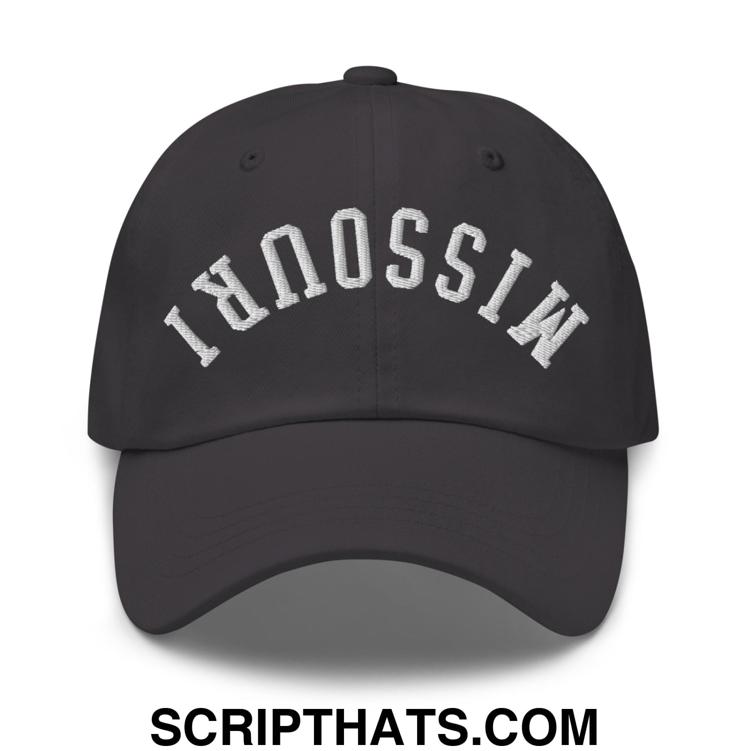 Upside Down Missouri Embroidered Unstructured Dad Hat Dark Grey