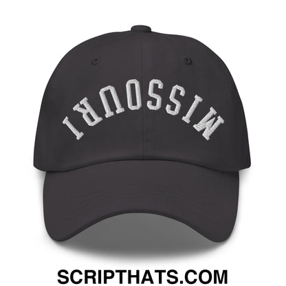 Upside Down Missouri Embroidered Unstructured Dad Hat Dark Grey