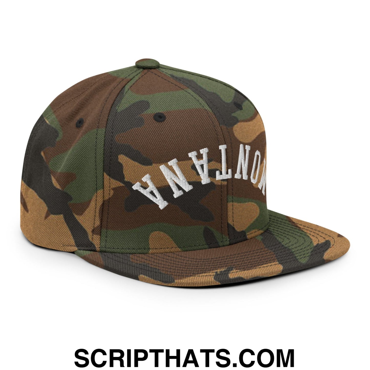 Upside Down Montana Embroidered Flat Bill Brim Snapback Hat Green Camo