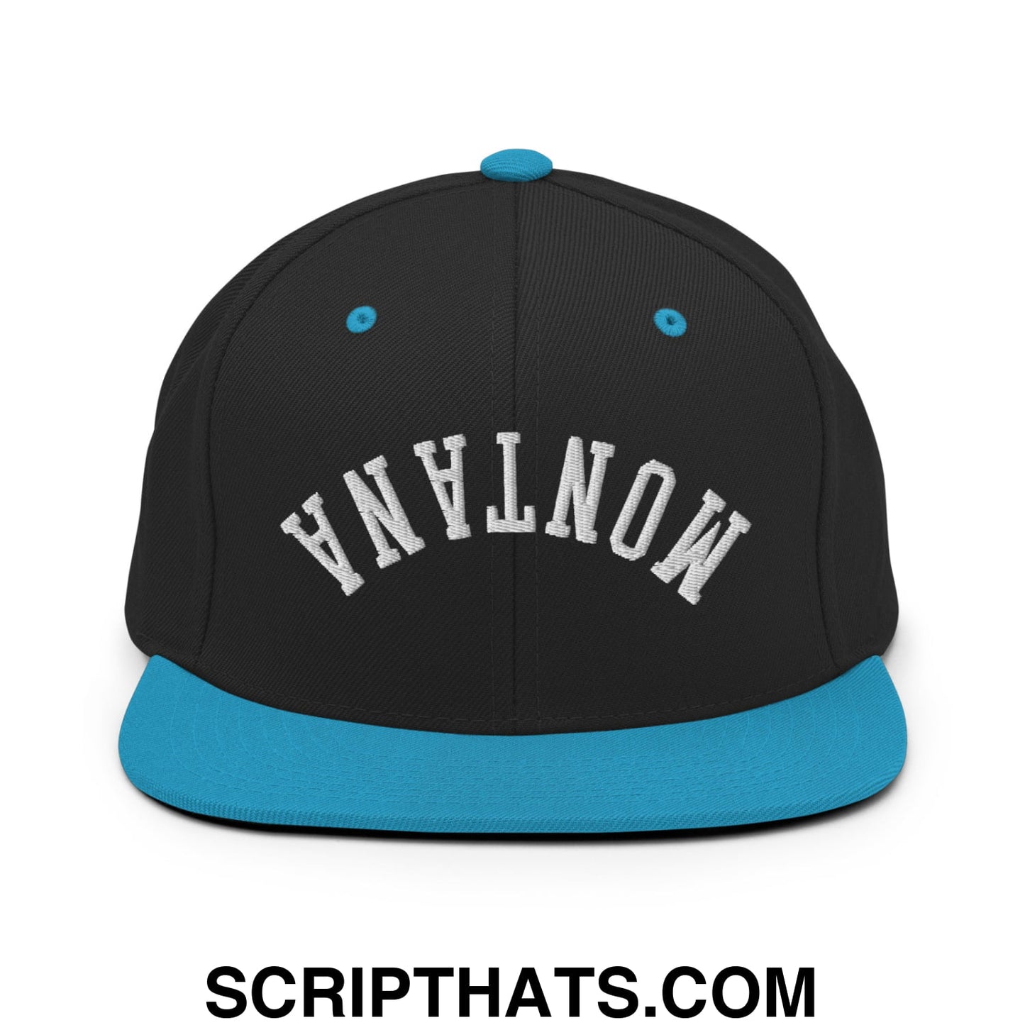 Upside Down Montana Embroidered Flat Bill Brim Snapback Hat Black Teal