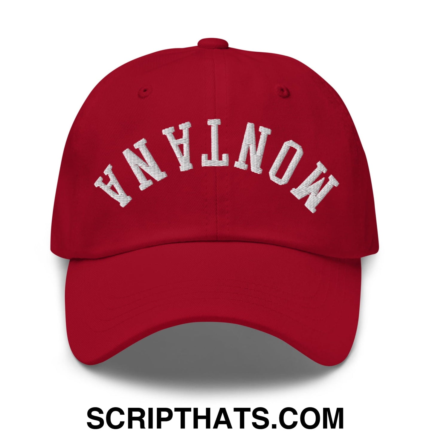 Upside Down Montana Embroidered Unstructured Dad Hat Cranberry