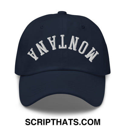 Upside Down Montana Embroidered Unstructured Dad Hat Navy