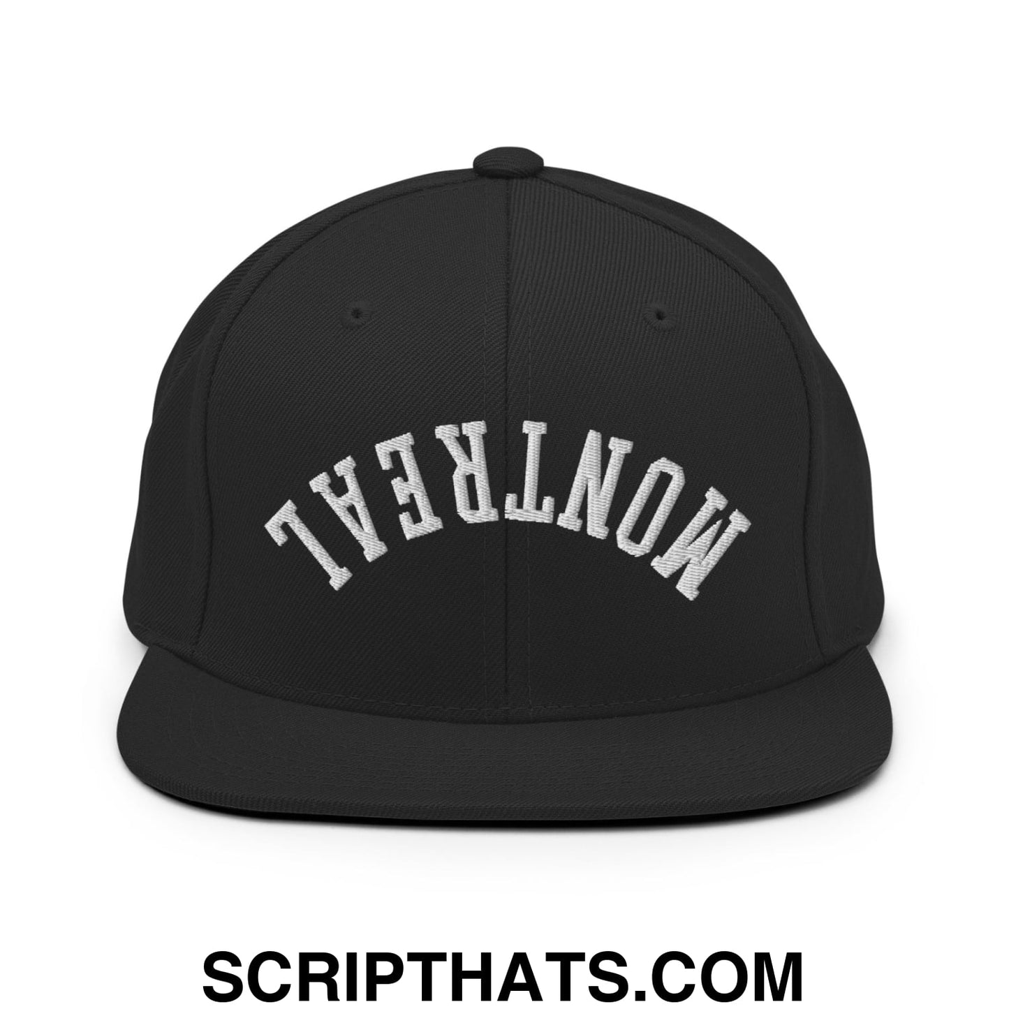 Upside Down Montreal Embroidered Flat Bill Brim Snapback Hat Black