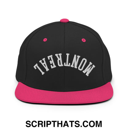 Upside Down Montreal Embroidered Flat Bill Brim Snapback Hat Black Neon Pink