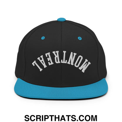 Upside Down Montreal Embroidered Flat Bill Brim Snapback Hat Black Teal