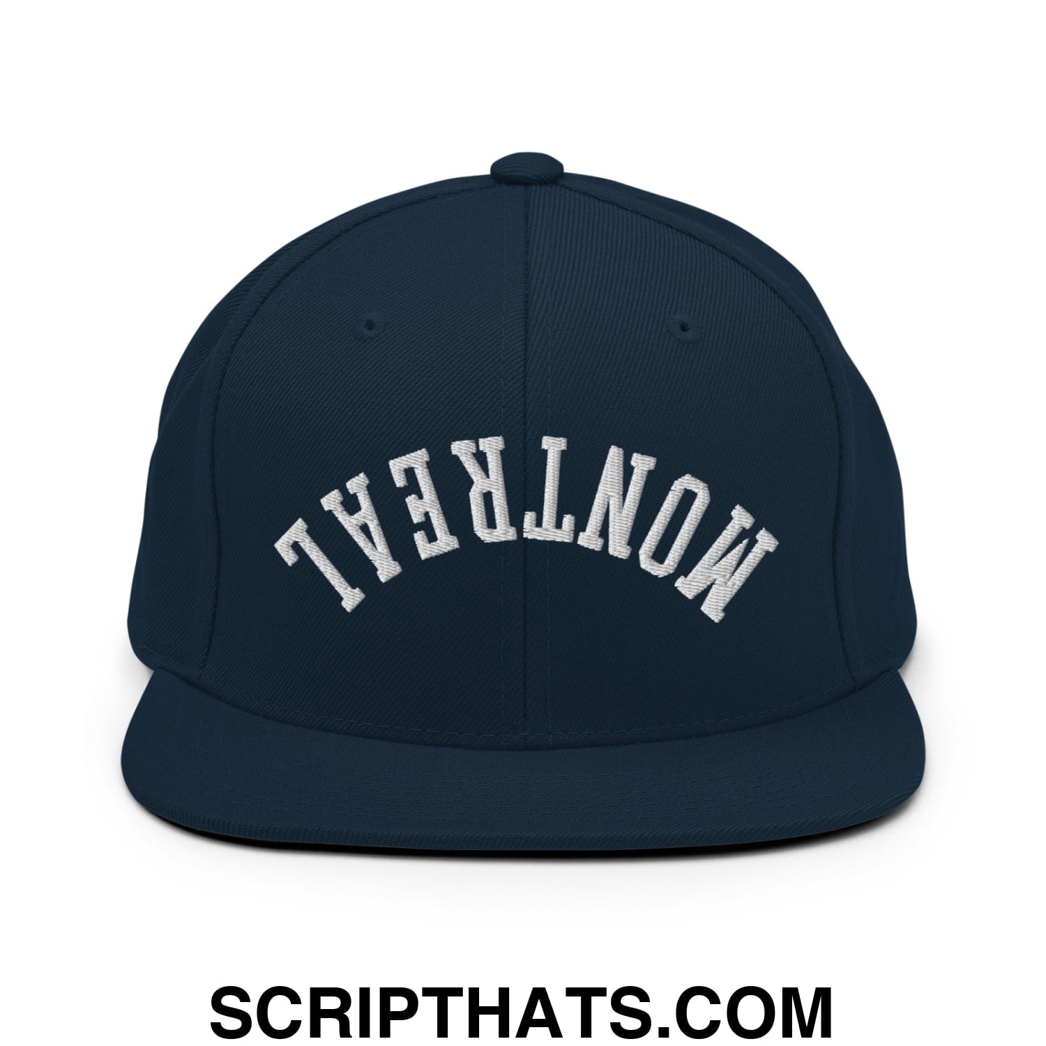 Upside Down Montreal Embroidered Flat Bill Brim Snapback Hat Dark Navy