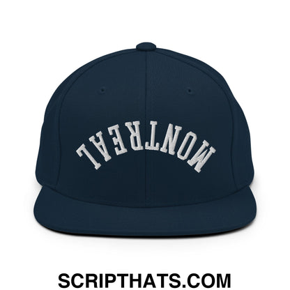 Upside Down Montreal Embroidered Flat Bill Brim Snapback Hat Dark Navy