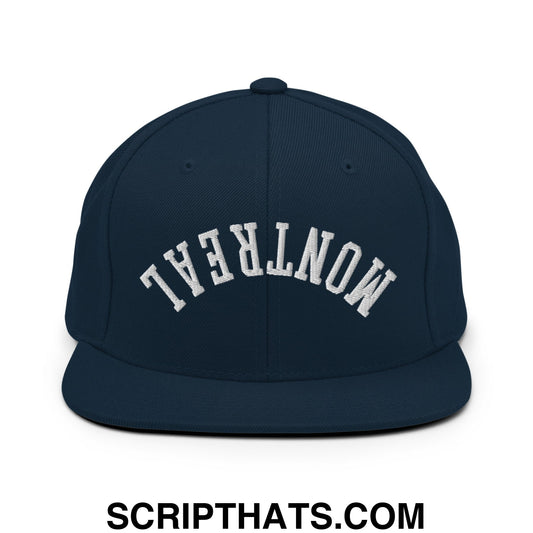 Upside Down Montreal Embroidered Flat Bill Brim Snapback Hat Dark Navy