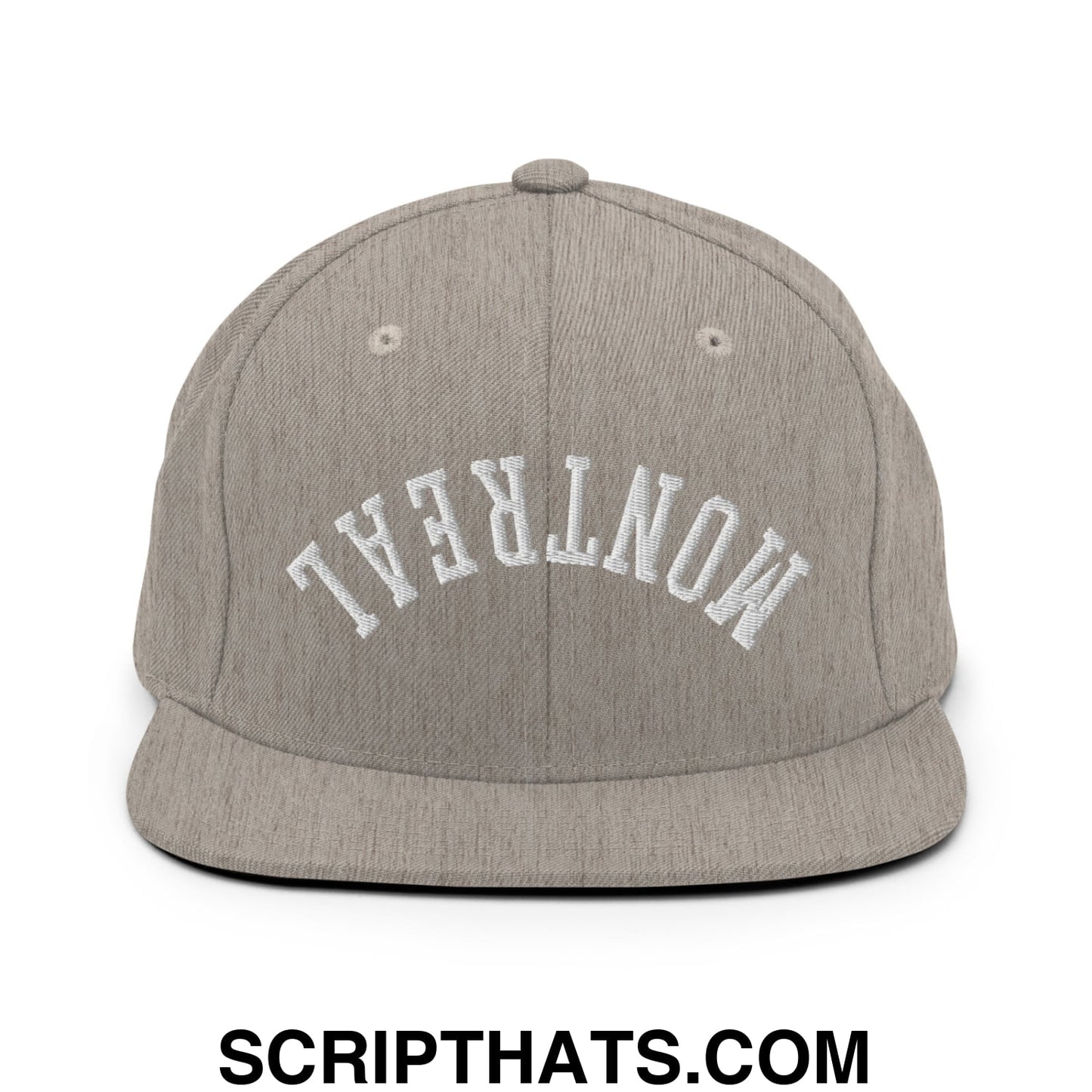 Upside Down Montreal Embroidered Flat Bill Brim Snapback Hat Heather Grey
