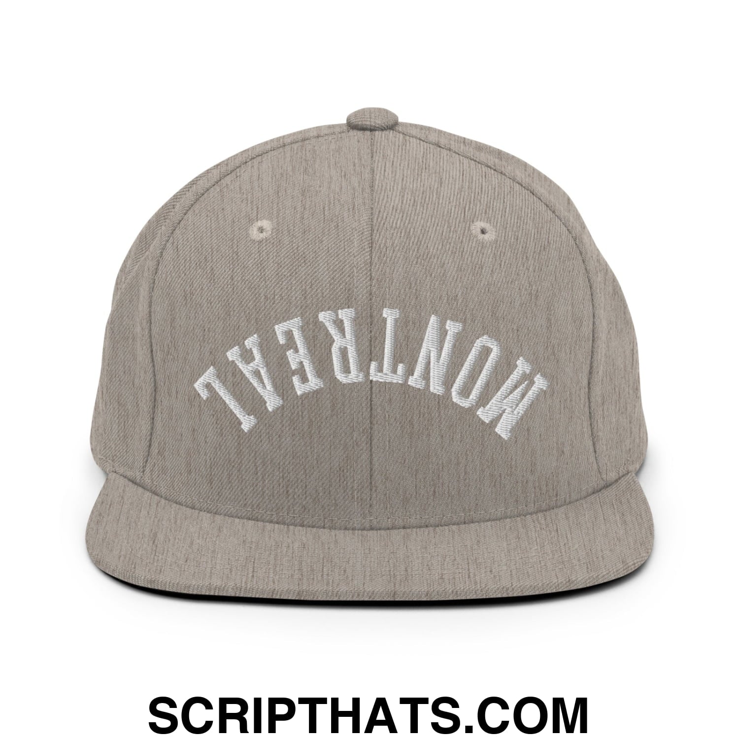 Upside Down Montreal Embroidered Flat Bill Brim Snapback Hat Heather Grey