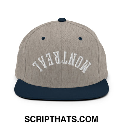 Upside Down Montreal Embroidered Flat Bill Brim Snapback Hat Heather Grey Navy