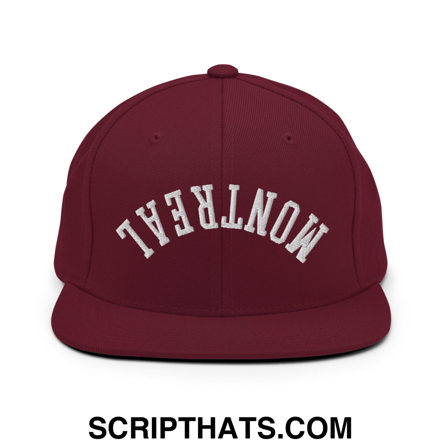 Upside Down Montreal Embroidered Flat Bill Brim Snapback Hat Maroon