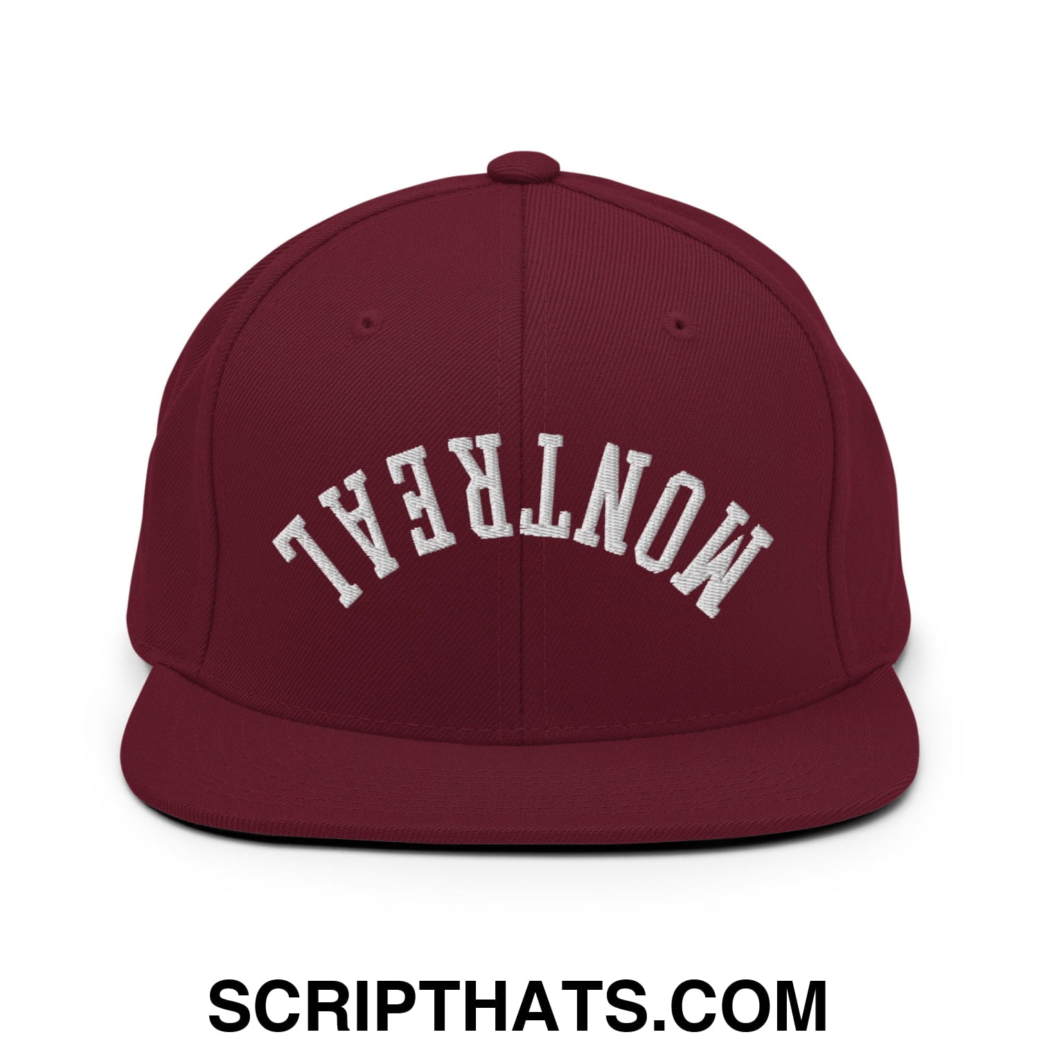 Upside Down Montreal Embroidered Flat Bill Brim Snapback Hat Maroon