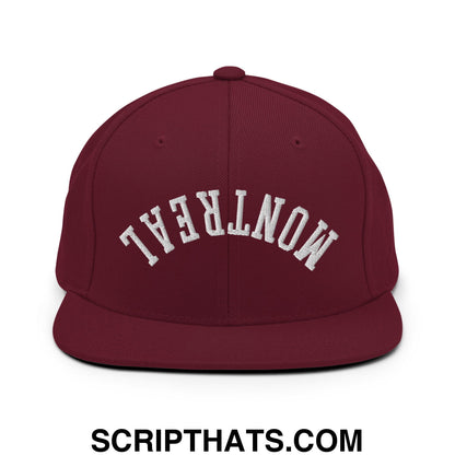Upside Down Montreal Embroidered Flat Bill Brim Snapback Hat Maroon
