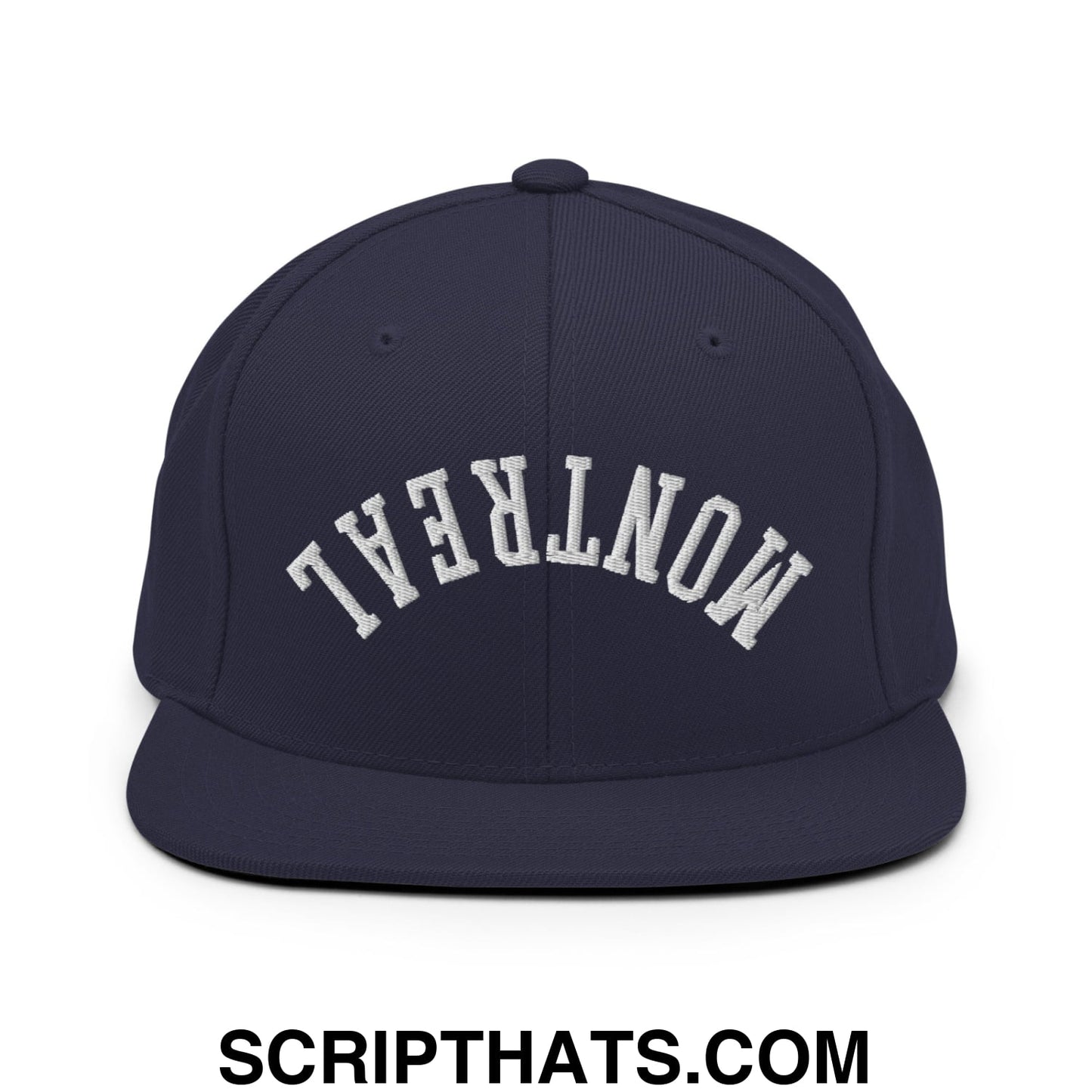 Upside Down Montreal Embroidered Flat Bill Brim Snapback Hat Navy