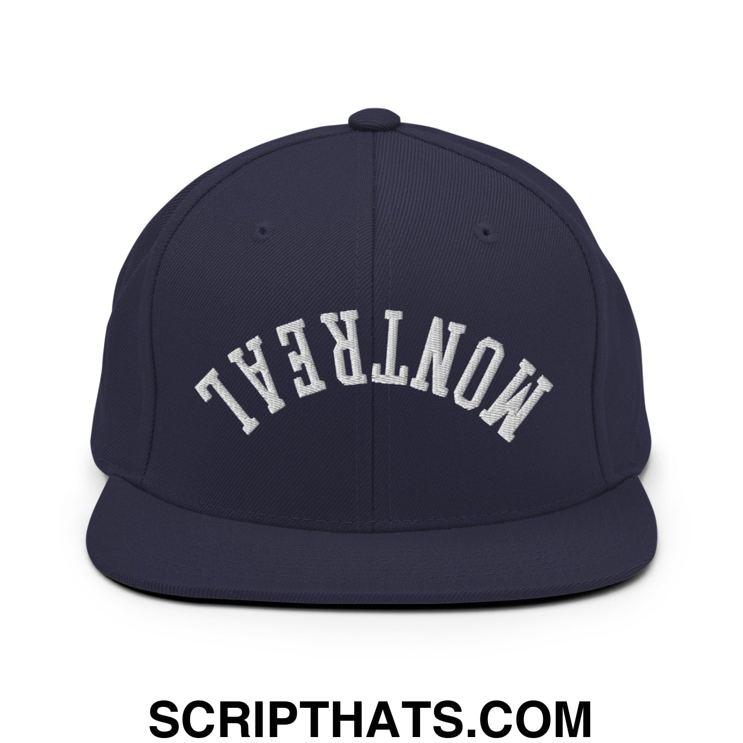 Upside Down Montreal Embroidered Flat Bill Brim Snapback Hat Navy