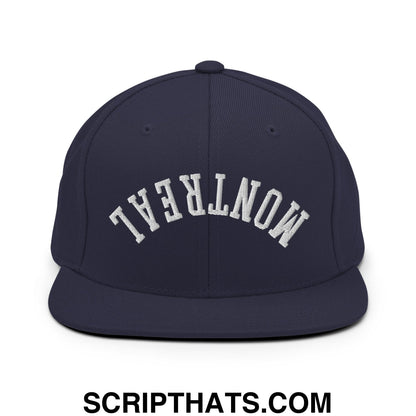 Upside Down Montreal Embroidered Flat Bill Brim Snapback Hat Navy