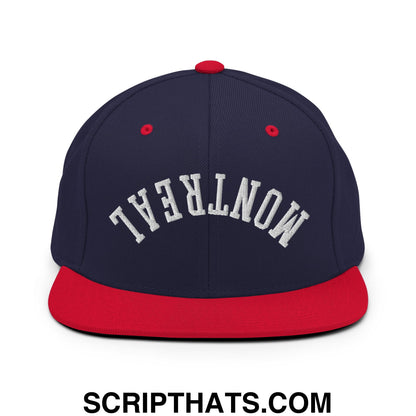 Upside Down Montreal Embroidered Flat Bill Brim Snapback Hat Navy Red