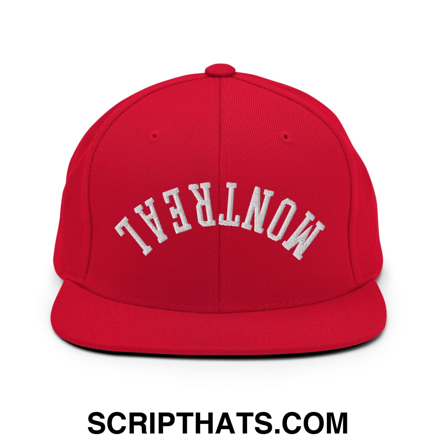 Upside Down Montreal Embroidered Flat Bill Brim Snapback Hat Red