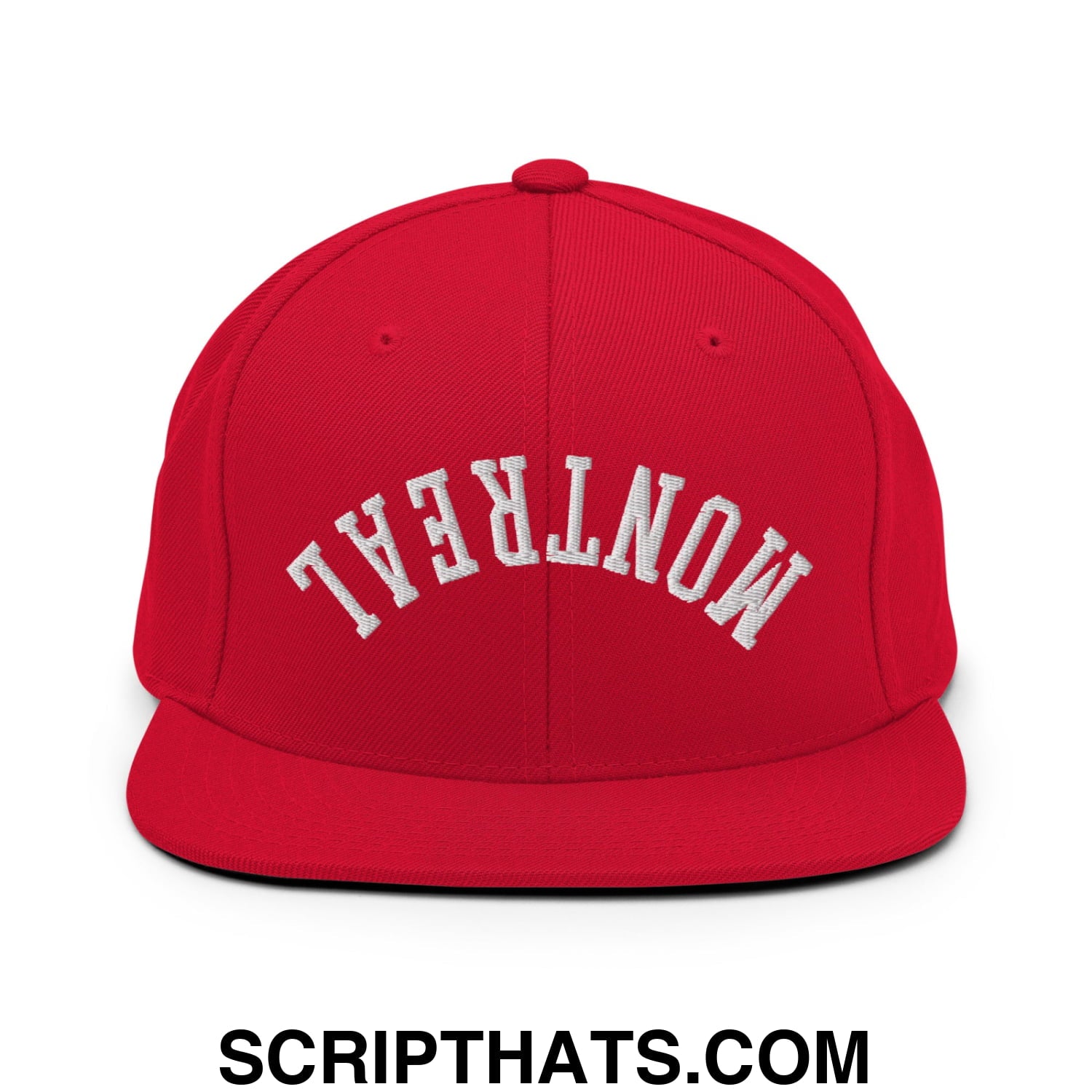 Upside Down Montreal Embroidered Flat Bill Brim Snapback Hat Red