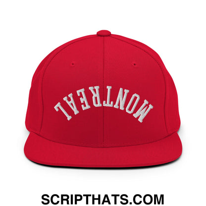 Upside Down Montreal Embroidered Flat Bill Brim Snapback Hat Red