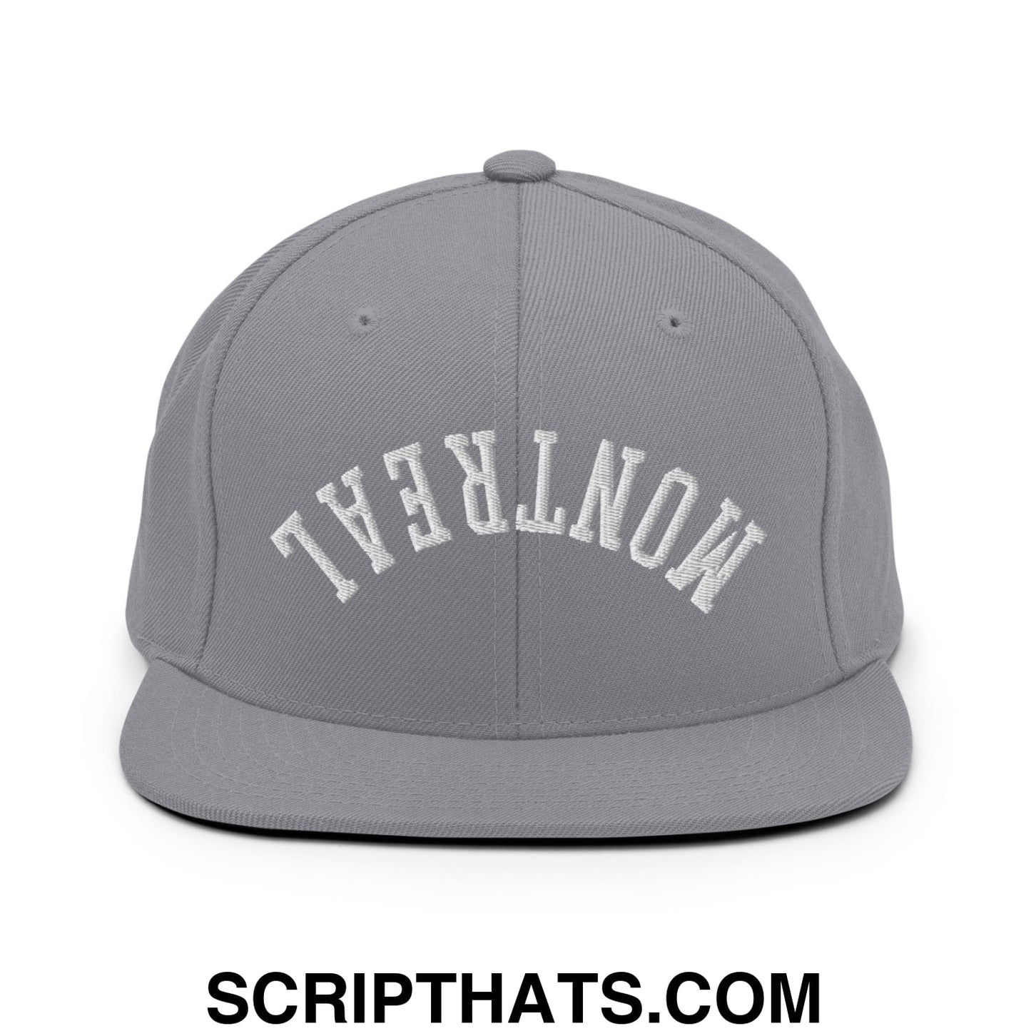 Upside Down Montreal Embroidered Flat Bill Brim Snapback Hat Silver