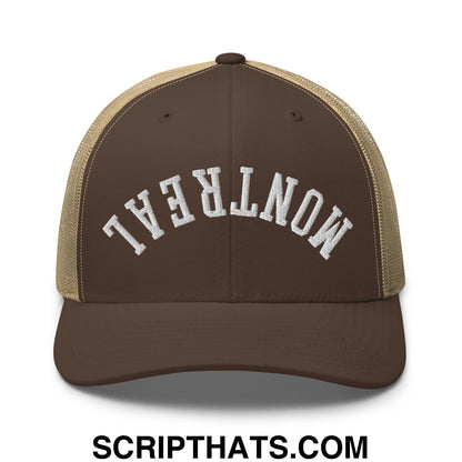 Upside Down Montreal Embroidered Mesh Trucker Hat Brown Khaki