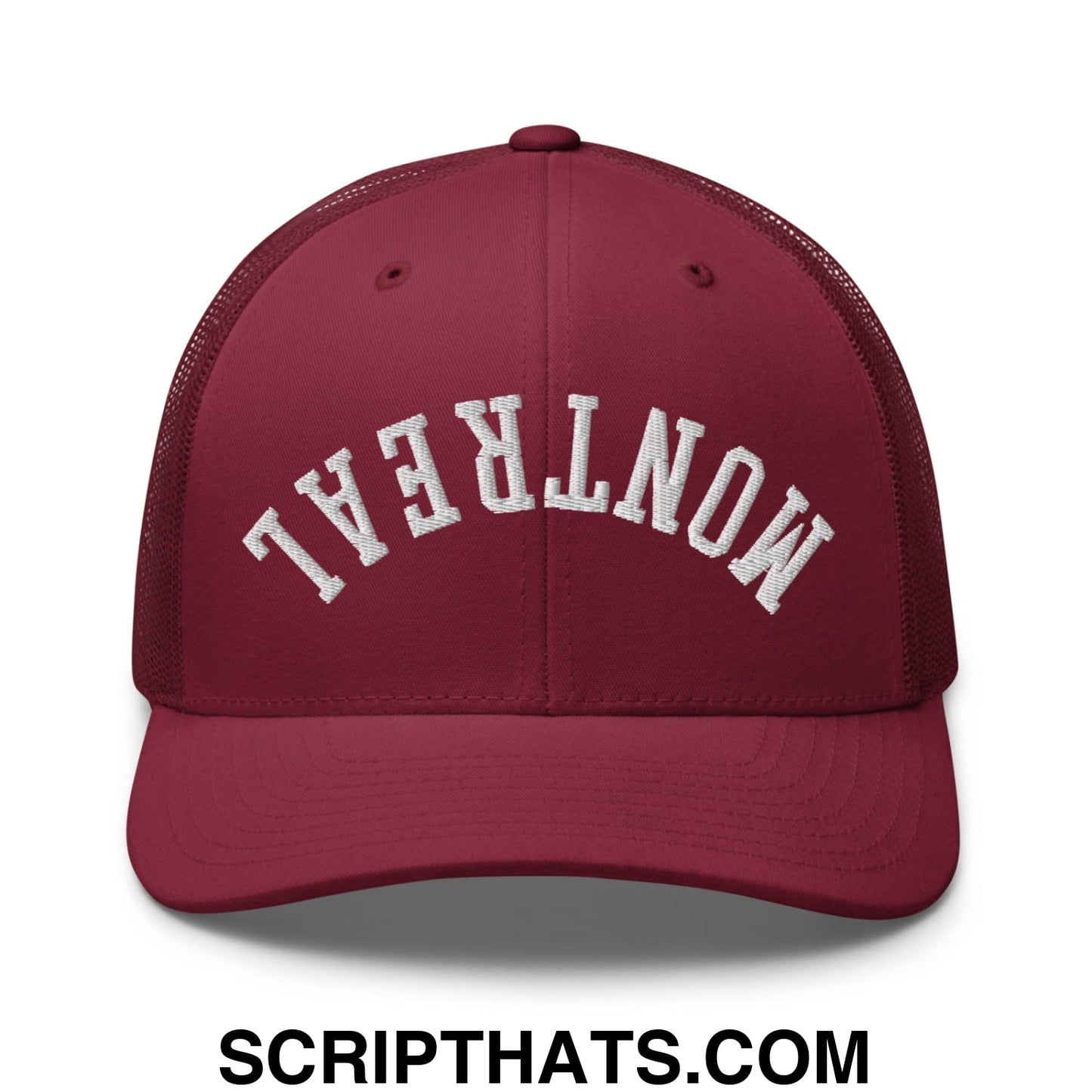 Upside Down Montreal Embroidered Mesh Trucker Hat Cranberry