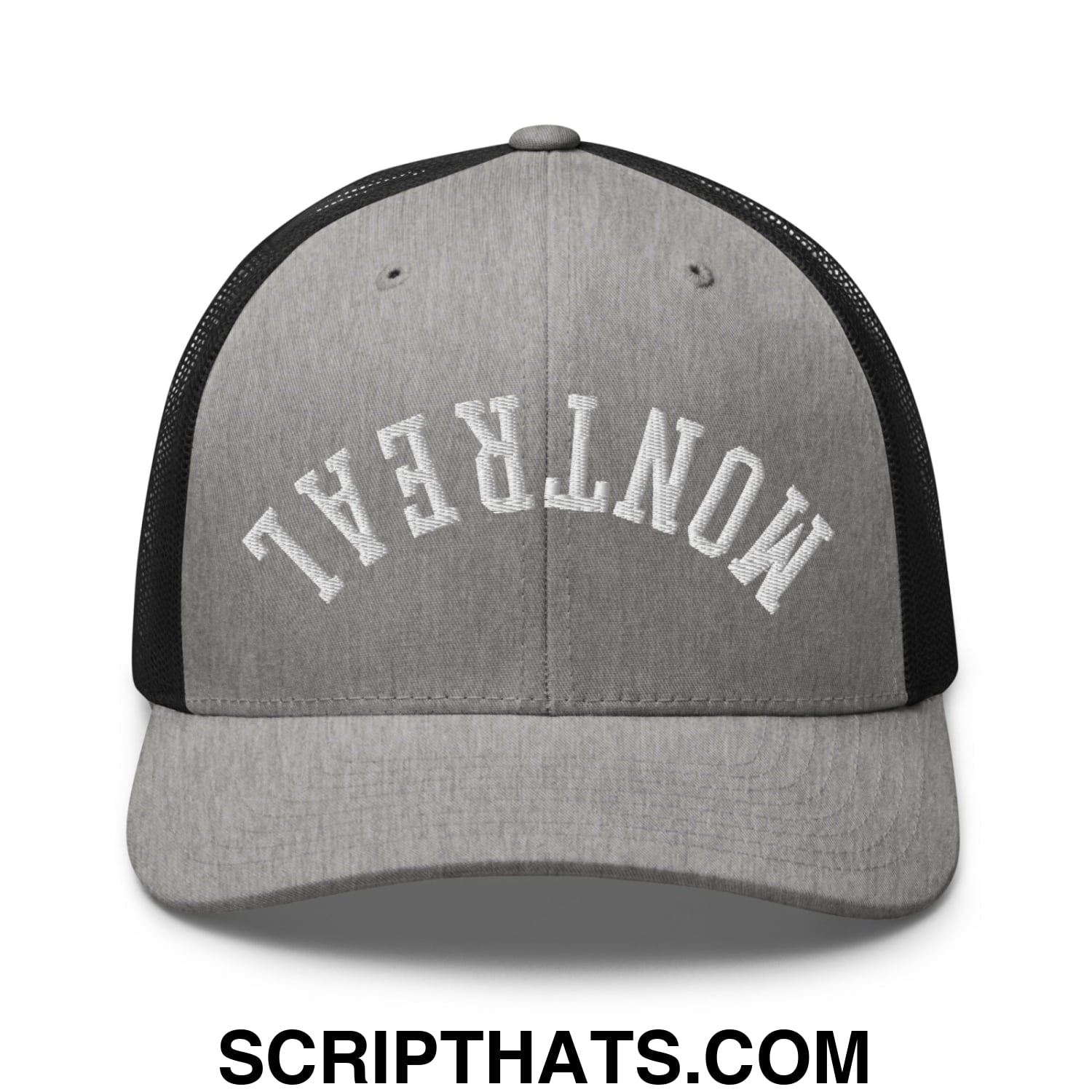 Upside Down Montreal Embroidered Mesh Trucker Hat Heather Black