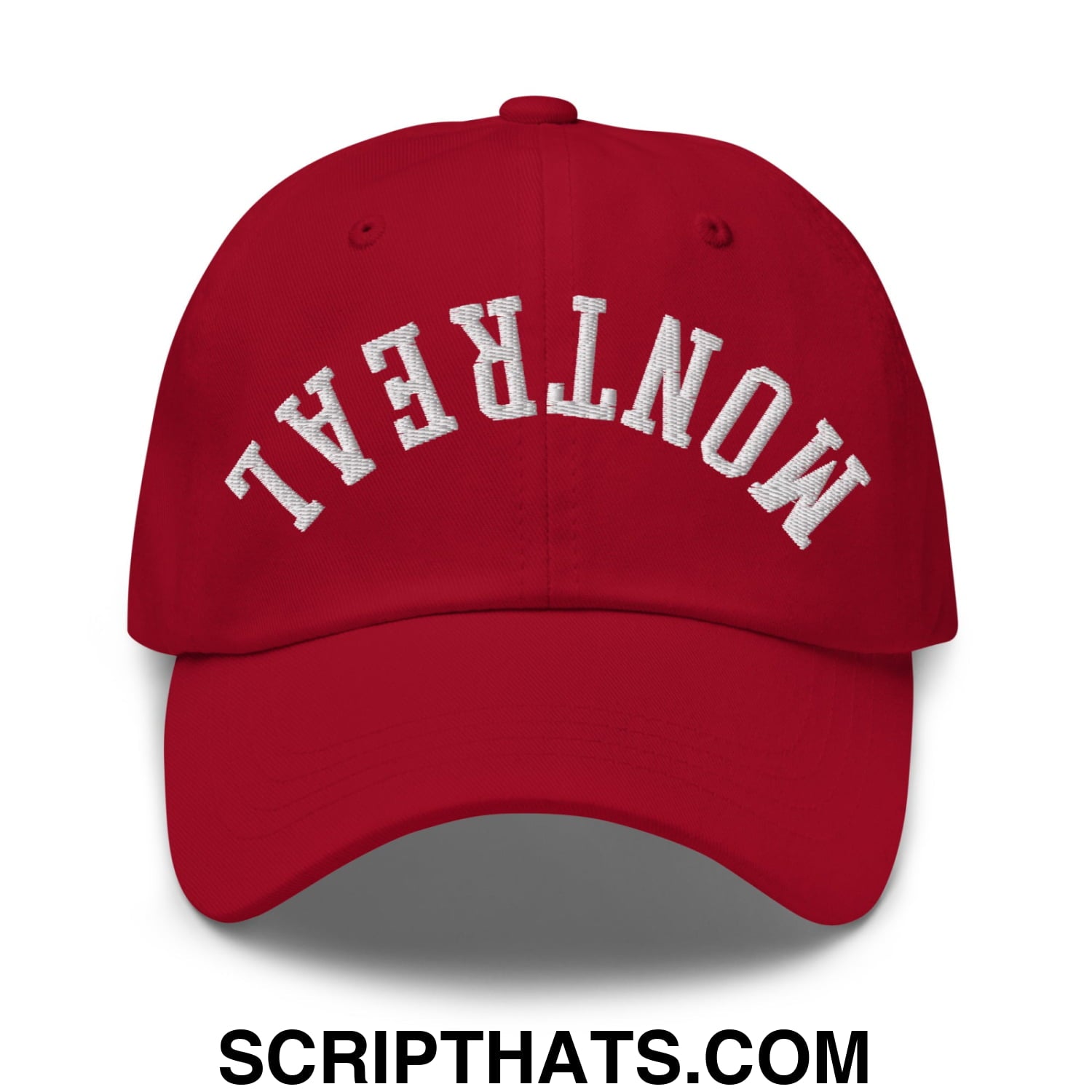 Upside Down Montreal Embroidered Unstructured Dad Hat Cranberry