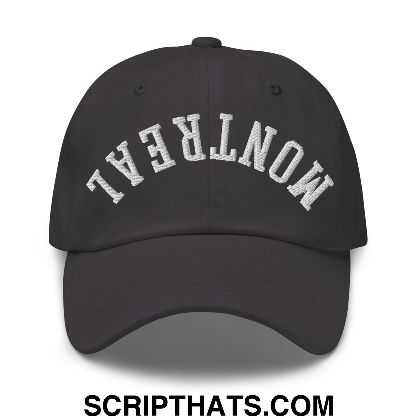 Upside Down Montreal Embroidered Unstructured Dad Hat Dark Grey
