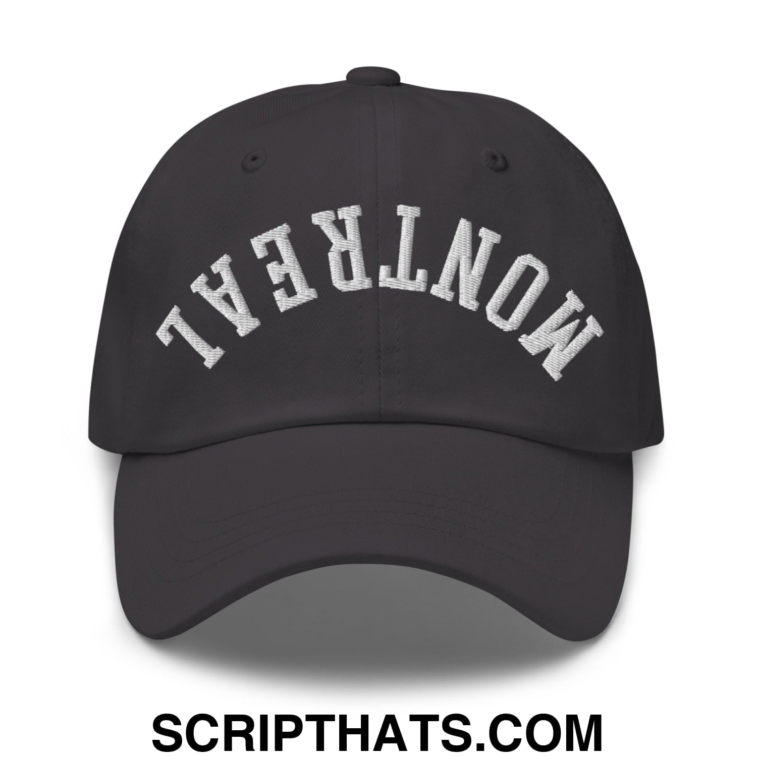 Upside Down Montreal Embroidered Unstructured Dad Hat Dark Grey