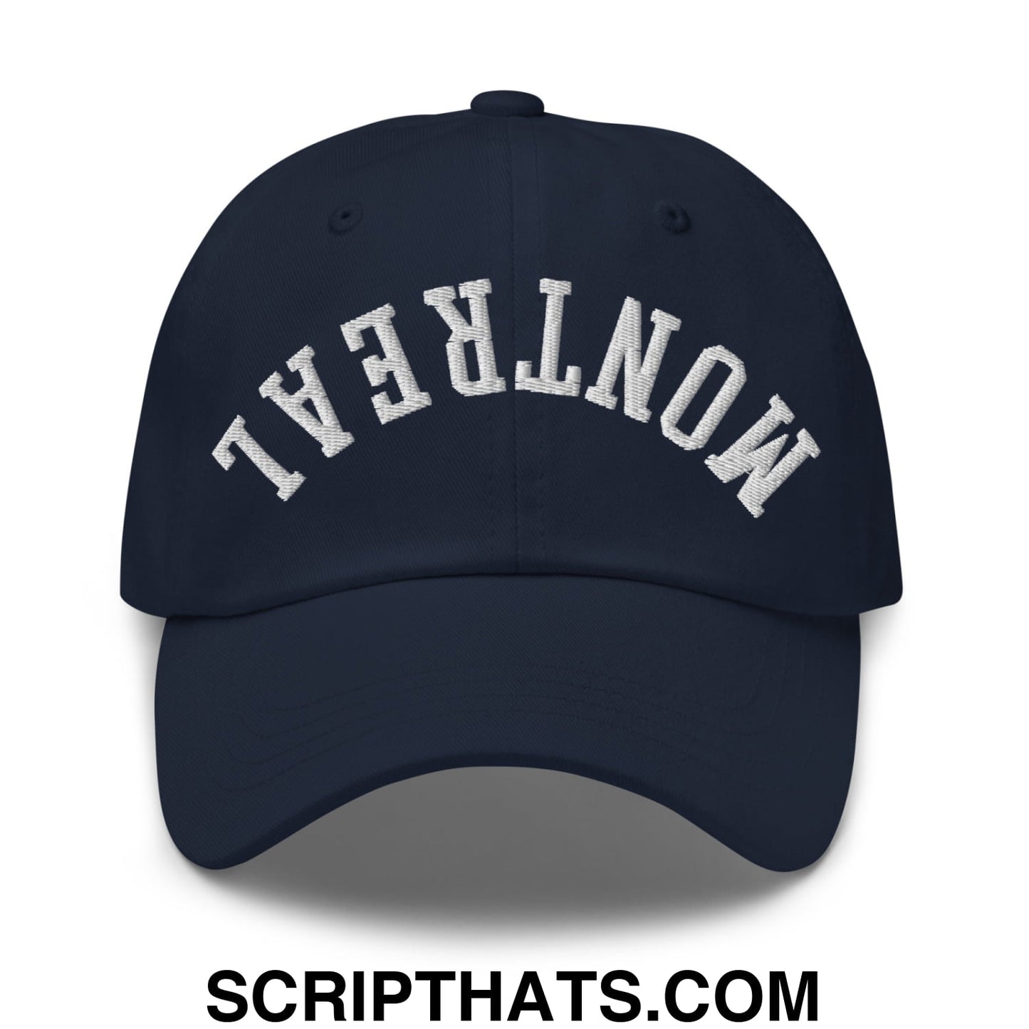 Upside Down Montreal Embroidered Unstructured Dad Hat Navy