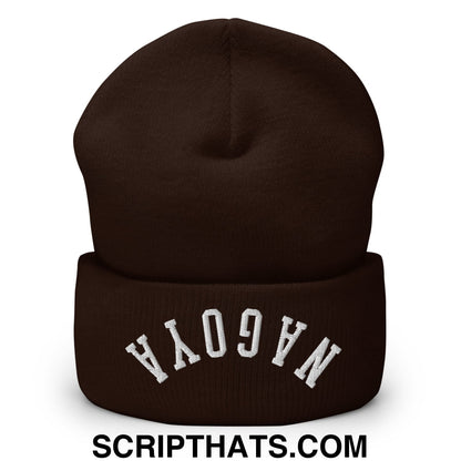 Upside Down Nagoya Embroidered Cuffed Knit Beanie Brown