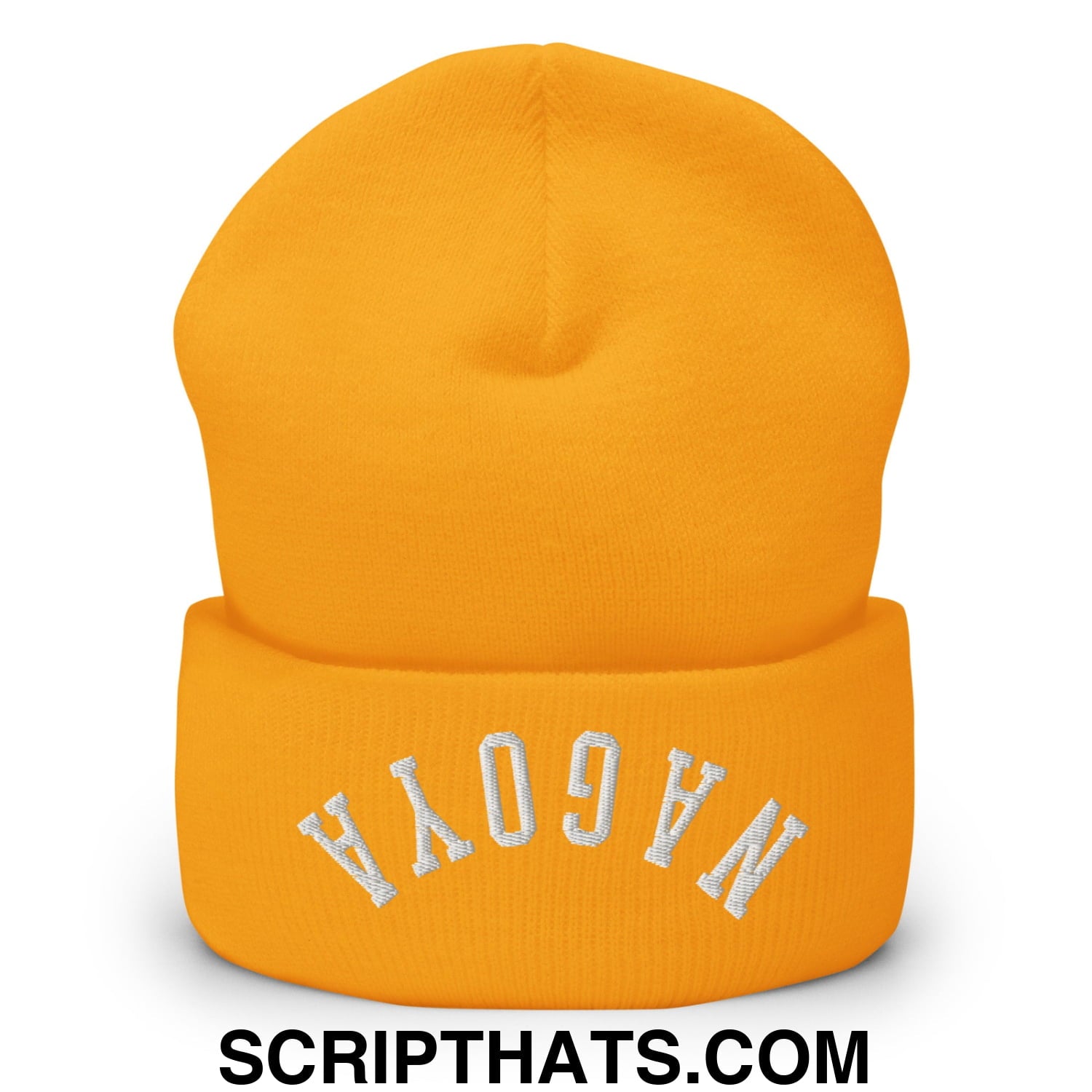 Upside Down Nagoya Embroidered Cuffed Knit Beanie Gold