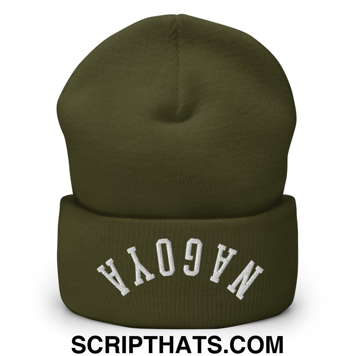 Upside Down Nagoya Embroidered Cuffed Knit Beanie Olive