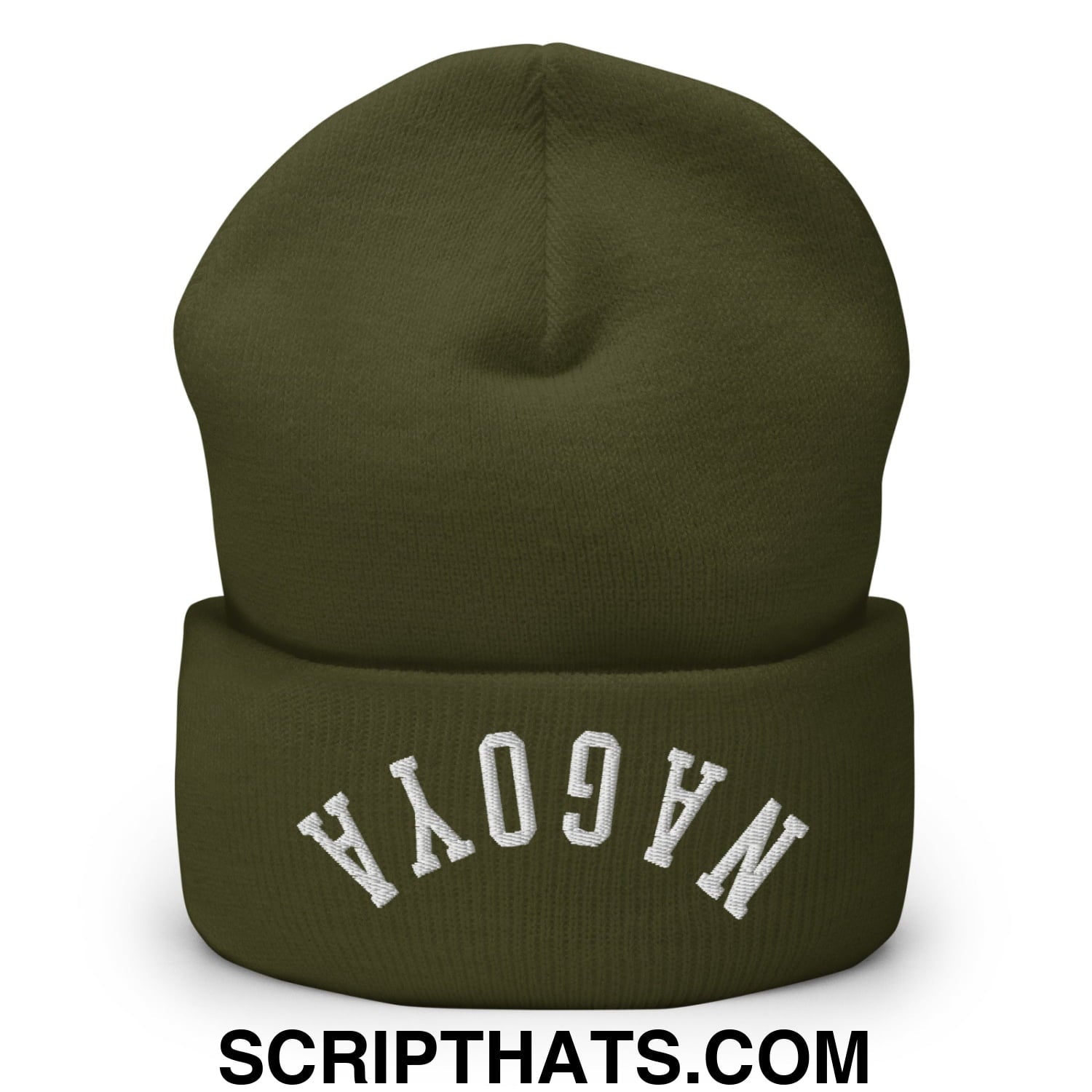 Upside Down Nagoya Embroidered Cuffed Knit Beanie Olive