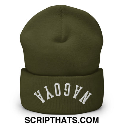 Upside Down Nagoya Embroidered Cuffed Knit Beanie Olive