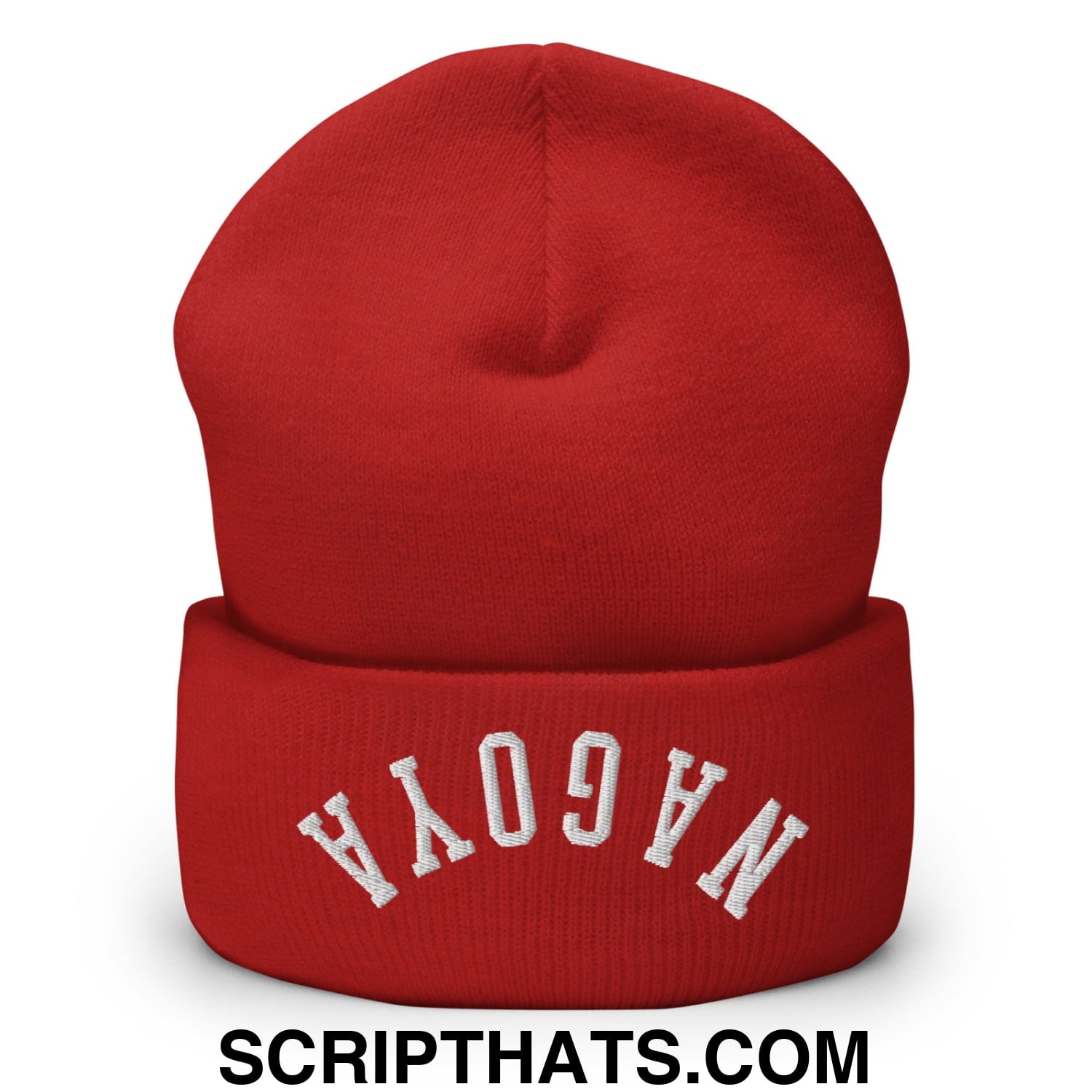 Upside Down Nagoya Embroidered Cuffed Knit Beanie Red