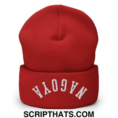 Upside Down Nagoya Embroidered Cuffed Knit Beanie Red