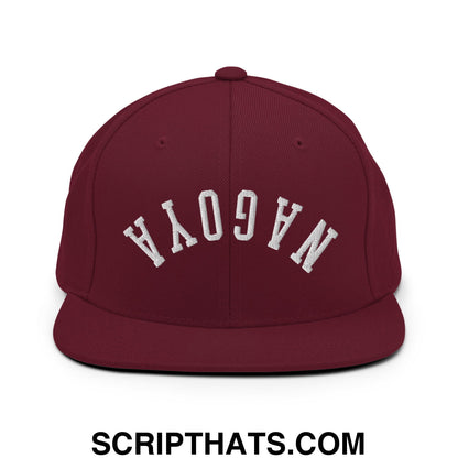 Upside Down Nagoya Embroidered Flat Bill Brim Snapback Hat Maroon