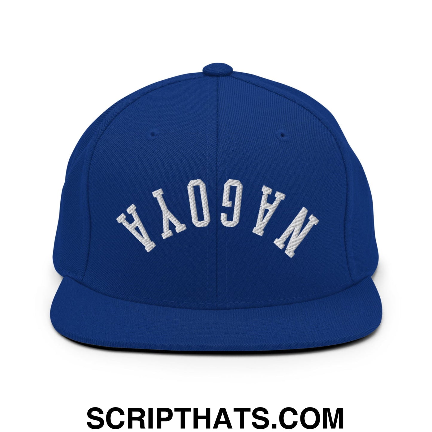 Upside Down Nagoya Embroidered Flat Bill Brim Snapback Hat Royal Blue