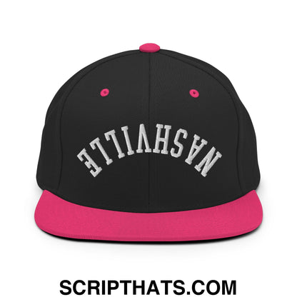 Upside Down Nashville Embroidered Flat Bill Brim Snapback Hat Black Neon Pink
